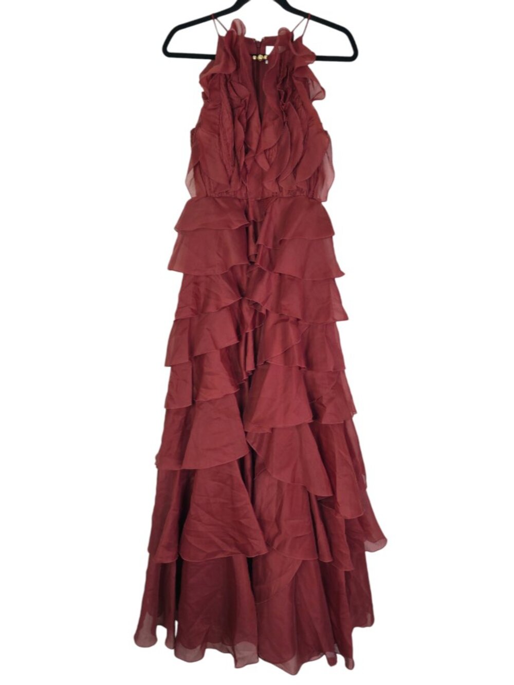 Aje Cleo Gown Rust Brown Orange Ruffle Chiffon Maxi Dress NWT Size AU 8 US 4 - Picture 4 of 13